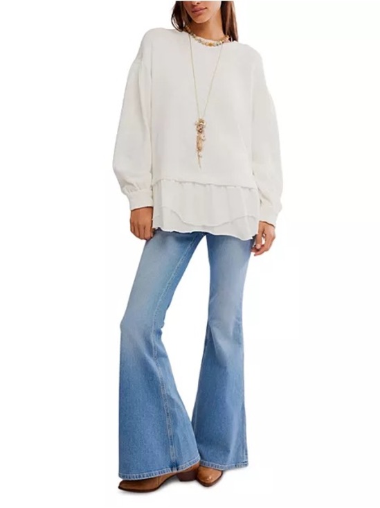 Free People Sweaters - Free People Maddie Layered Hem Sweater Size Small White Slouchy Cozy Long Sleeve